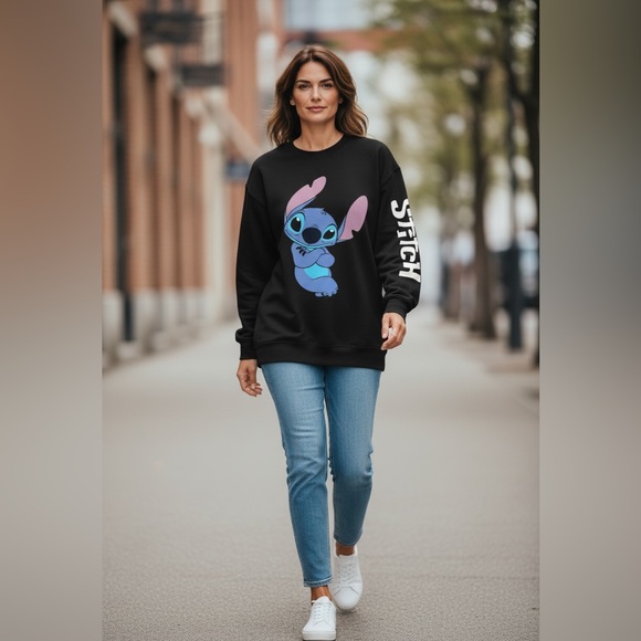 Disney Sweaters - Disney Stitch Sweatshirt 1X Black Graphic Pullover Lilo & Stitch Cute Cozy
